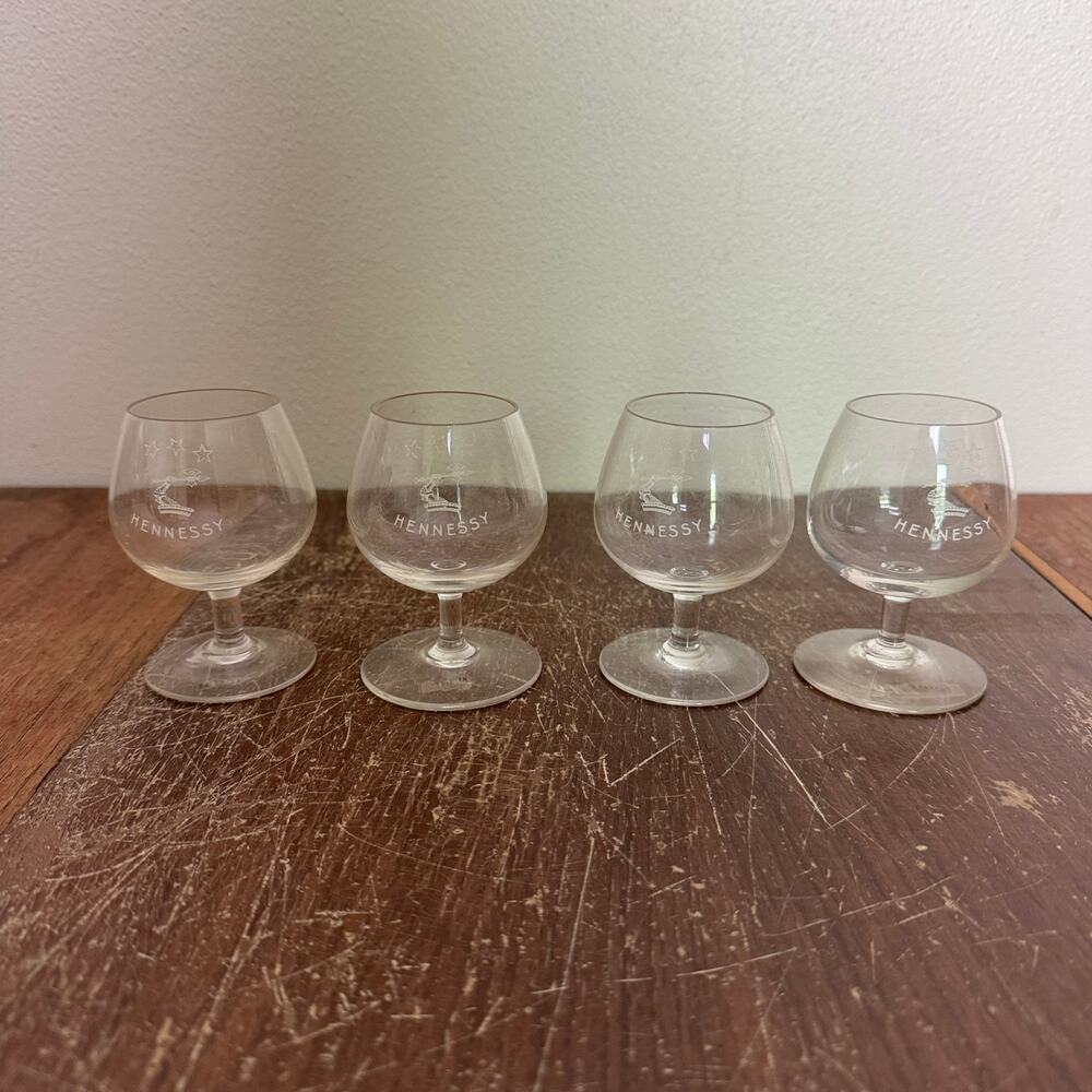 Vintage 1950s Hennessy Gift Of Taste Snifters‎ Stemmed Set of 4 Made in France